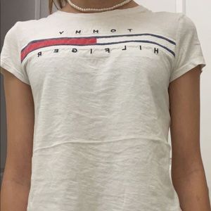 White Tommy Hilfiger crop top that can go will basically everything